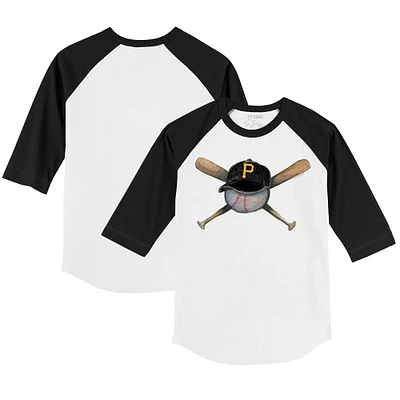 Toddler Tiny Turnip White/Black Pittsburgh Pirates Hat Cross Bats 3/4-Sleeve Raglan T-Shirt