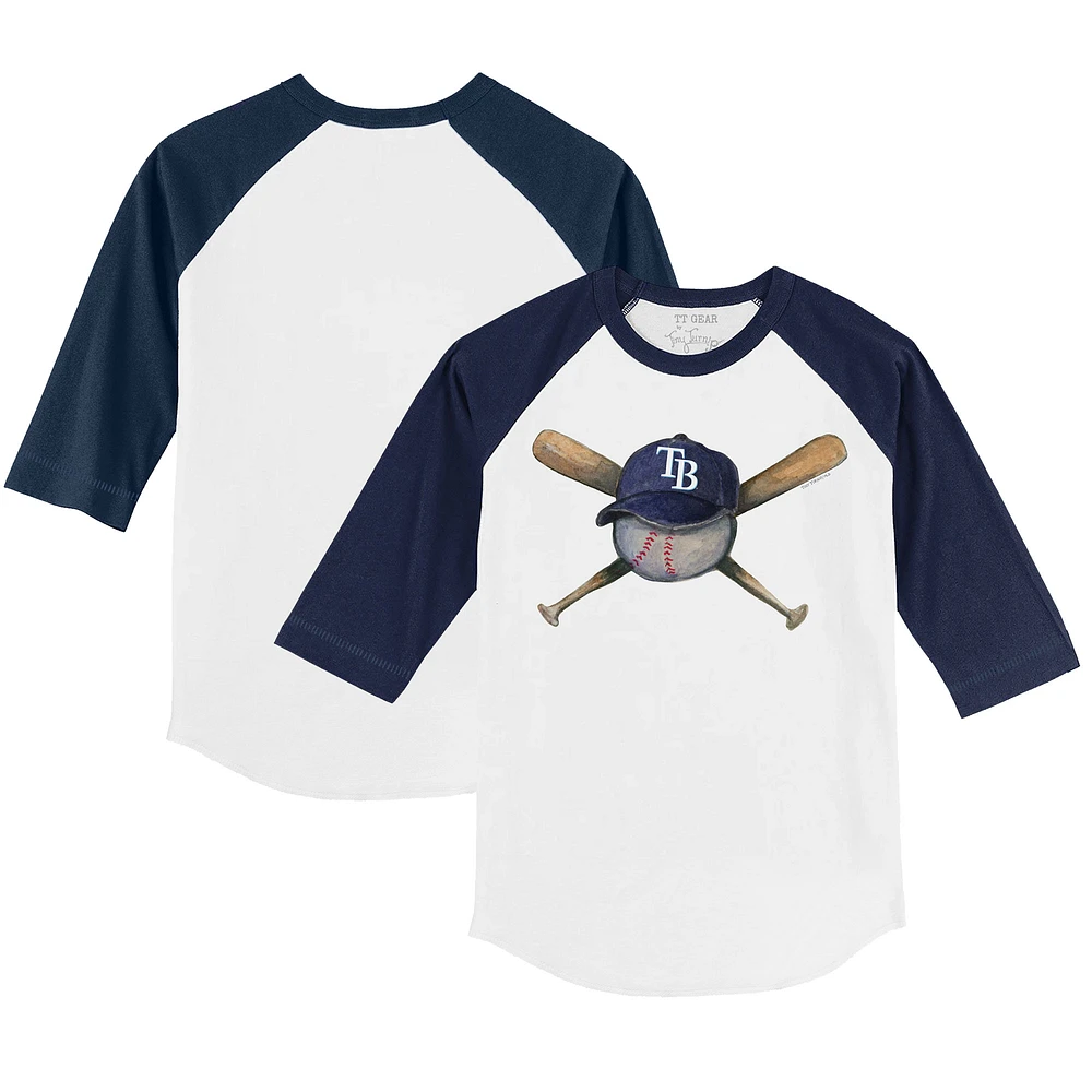 Toddler Tiny Turnip White/Navy Tampa Bay Rays Hat Cross Bats 3/4-Sleeve Raglan T-Shirt