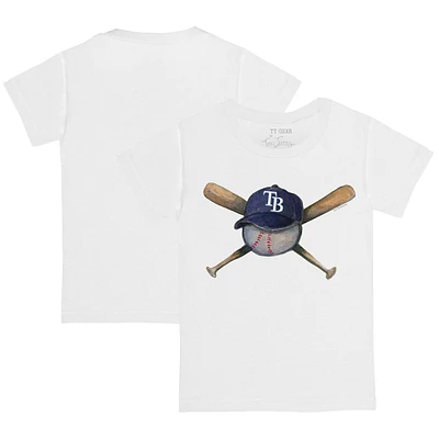 Toddler Tiny Turnip White Tampa Bay Rays Hat Cross Bats T-Shirt