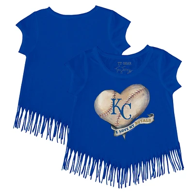 Girls Toddler Tiny Turnip Royal Kansas City Royals Heart Banner Fringe T-Shirt
