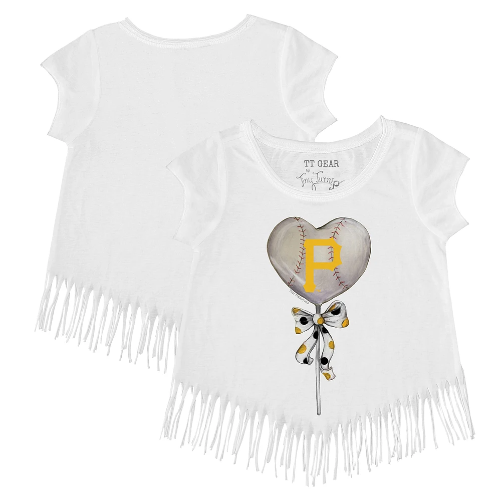 Girls Toddler Tiny Turnip White Pittsburgh Pirates Heart Lolly Fringe T-Shirt