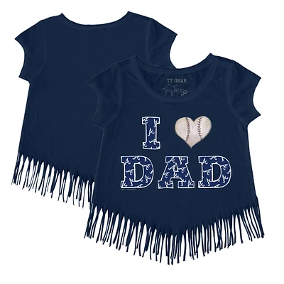 Girls Toddler Tiny Turnip Navy Atlanta Braves I Love Dad Fringe T-Shirt