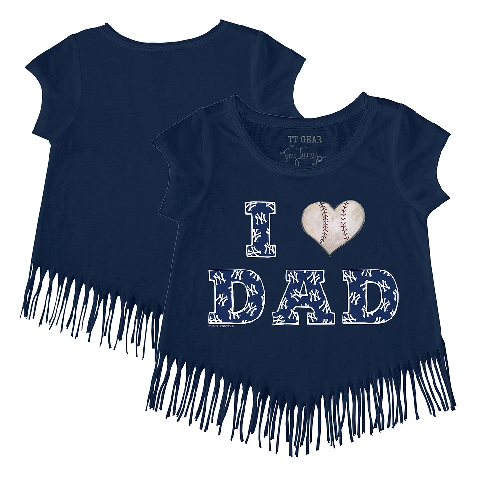Girls Toddler Tiny Turnip Navy New York Yankees I Love Dad Fringe T-Shirt