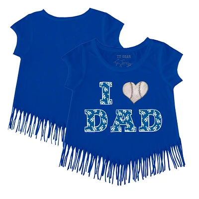 Girls Toddler Tiny Turnip Royal Los Angeles Dodgers I Love Dad Fringe T-Shirt