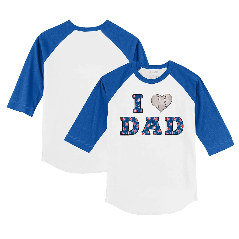 Toddler Tiny Turnip White/Royal Chicago Cubs I Love Dad 3/4-Sleeve Raglan T-Shirt