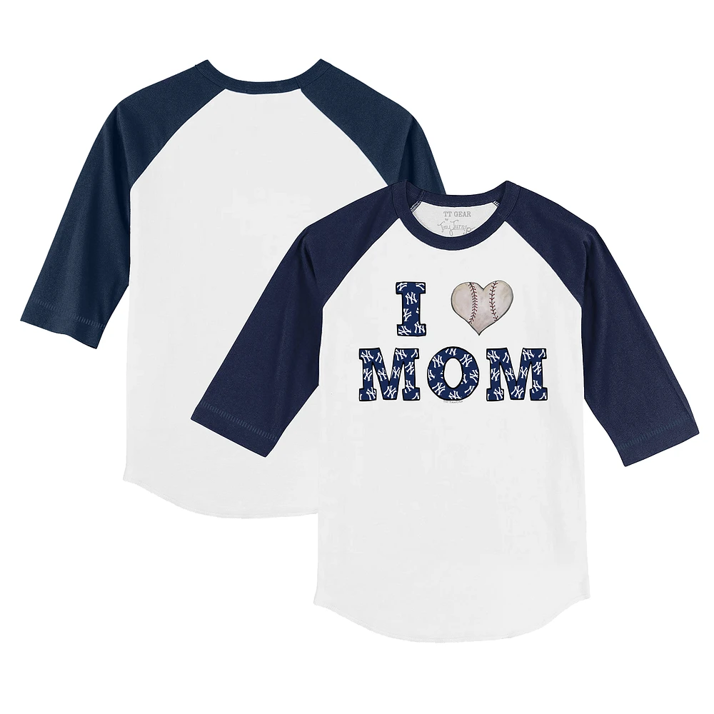 Toddler Tiny Turnip White/Navy New York Yankees I Love Mom 3/4-Sleeve Raglan T-Shirt