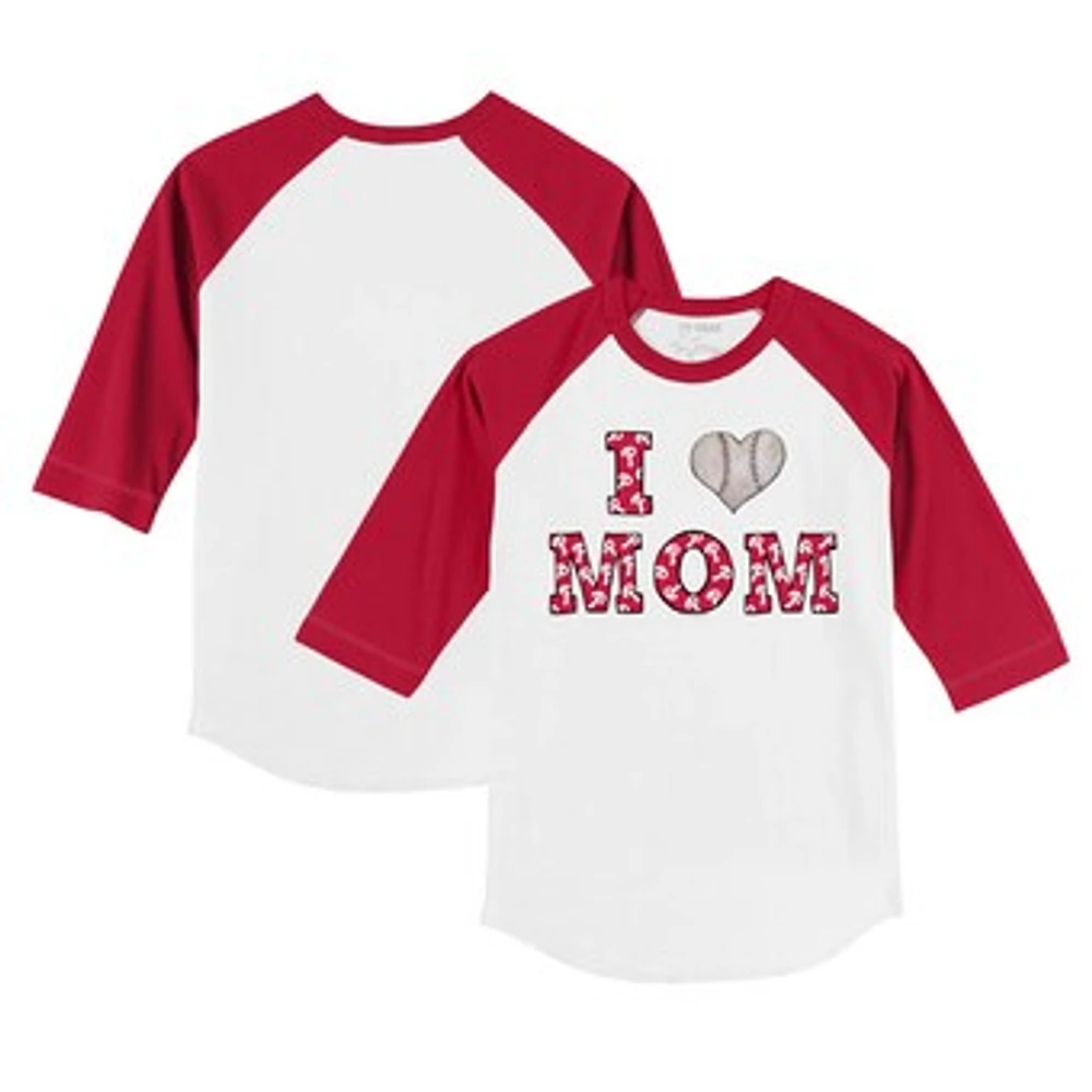 Toddler Tiny Turnip White/Red Philadelphia Phillies I Love Mom 3/4-Sleeve Raglan T-Shirt