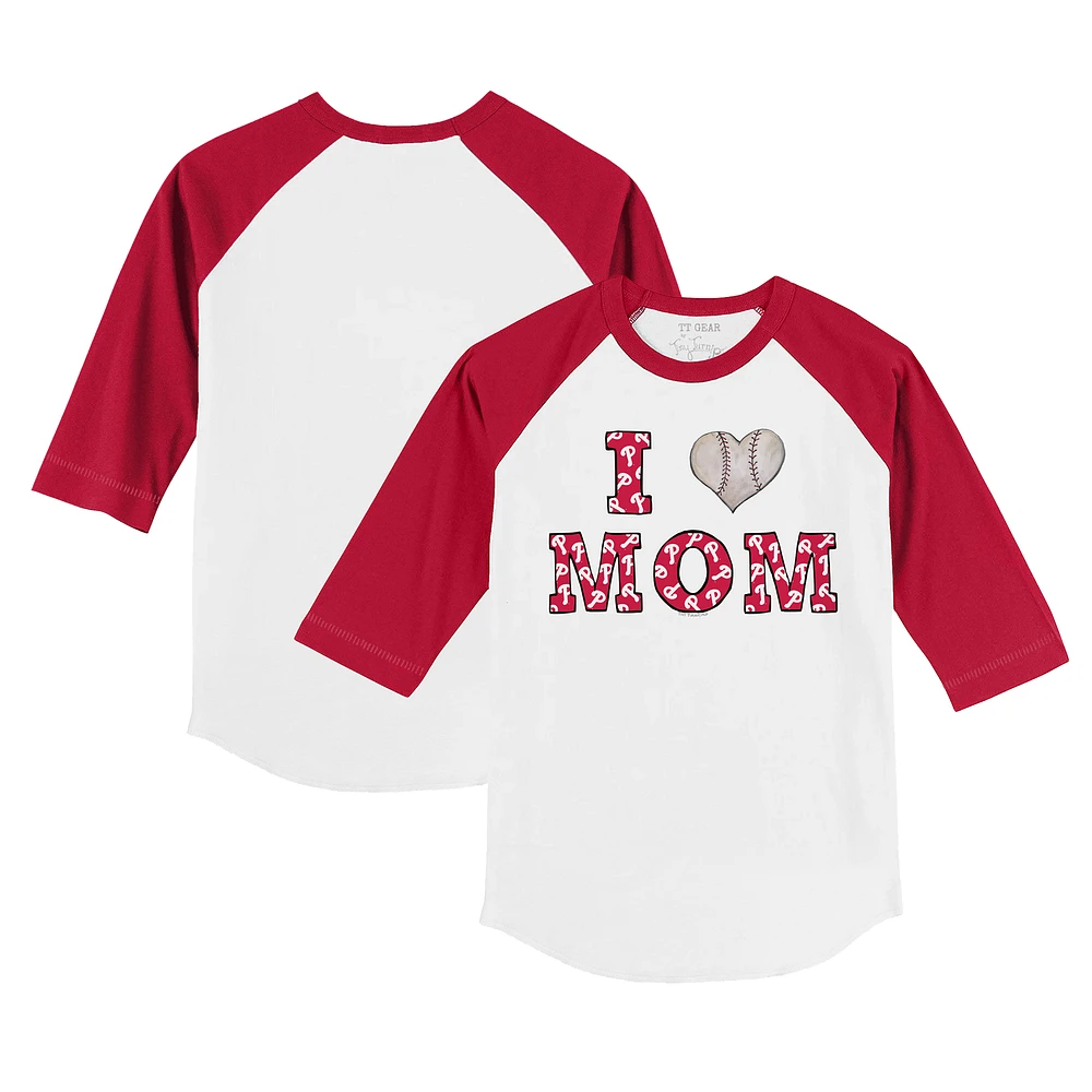 Toddler Tiny Turnip White/Red Philadelphia Phillies I Love Mom 3/4-Sleeve Raglan T-Shirt