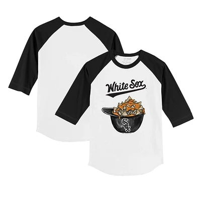 Toddler Tiny Turnip White/Black Chicago White Sox Nacho Helmet 3/4-Sleeve Raglan T-Shirt