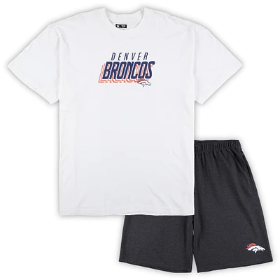 Men's Concepts Sport White/Charcoal Denver Broncos Big & Tall Top and Shorts Set