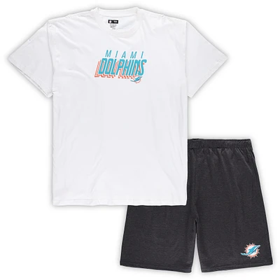 Men's Concepts Sport White/Charcoal Miami Dolphins Big & Tall Top and Shorts Set
