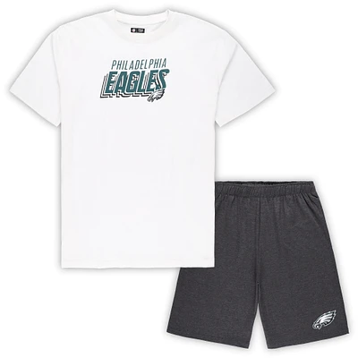 Men's Concepts Sport White/Charcoal Philadelphia Eagles Big & Tall Top and Shorts Set