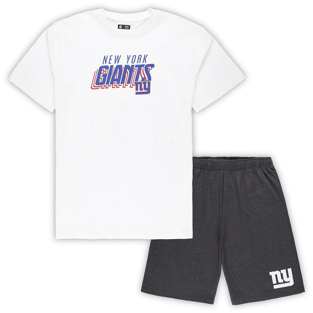Men's Concepts Sport White/Charcoal New York Giants Big & Tall Top and Shorts Set