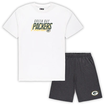 Men's Concepts Sport White/Charcoal Green Bay Packers Big & Tall Top and Shorts Set