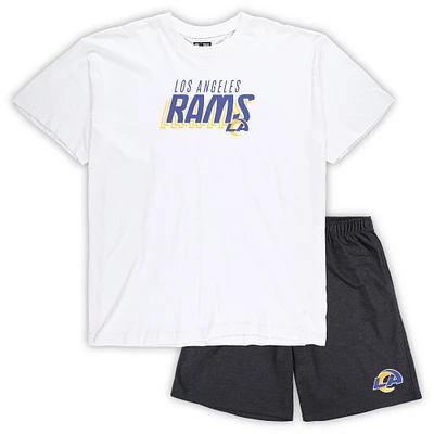 Men's Concepts Sport White/Charcoal Los Angeles Rams Big & Tall Top and Shorts Set
