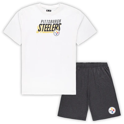 Men's Concepts Sport White/Charcoal Pittsburgh Steelers Big & Tall Top and Shorts Set
