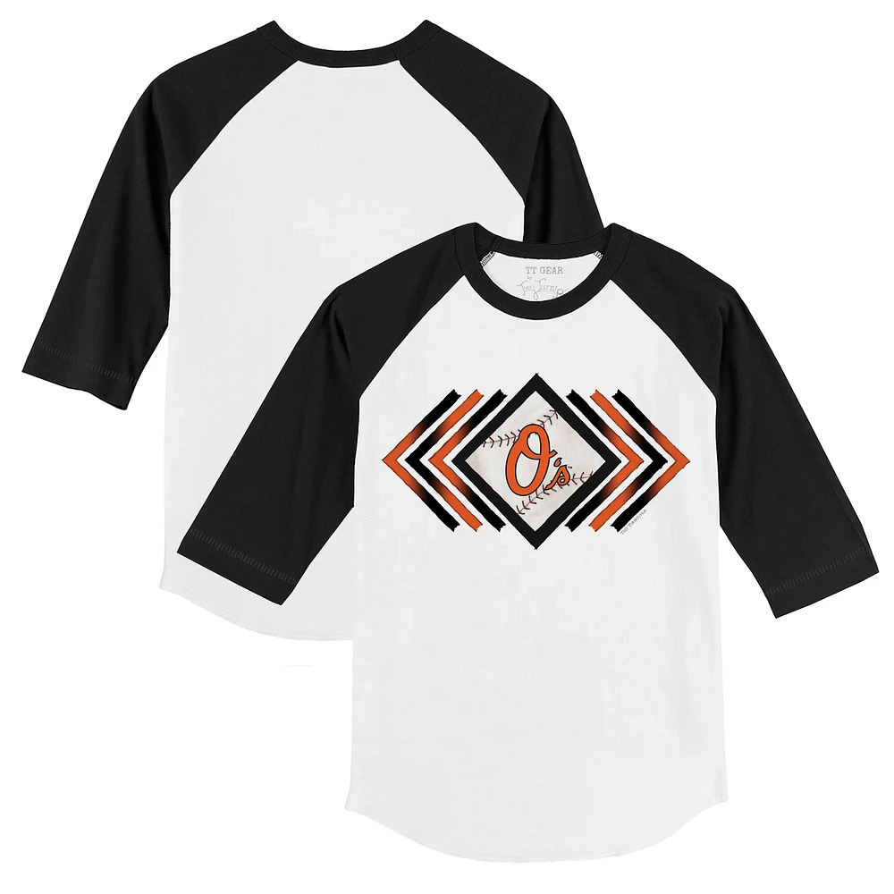 Toddler Tiny Turnip White/Black Baltimore Orioles Prism Arrows 3/4-Sleeve Raglan T-Shirt