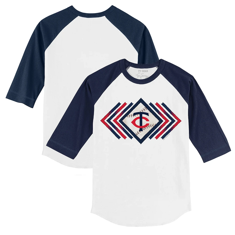 Toddler Tiny Turnip White/Navy Minnesota Twins Prism Arrows 3/4-Sleeve Raglan T-Shirt