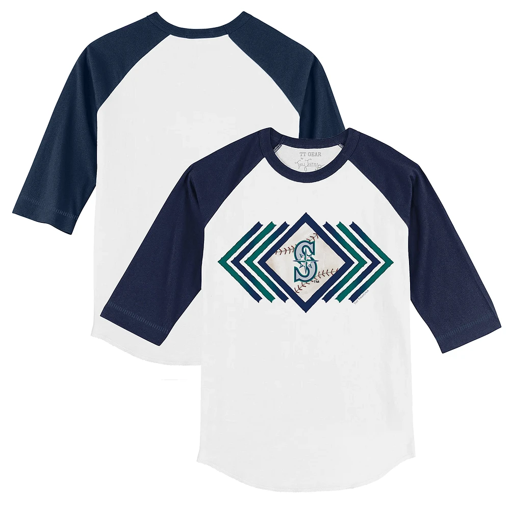Toddler Tiny Turnip White/Navy Seattle Mariners Prism Arrows 3/4-Sleeve Raglan T-Shirt