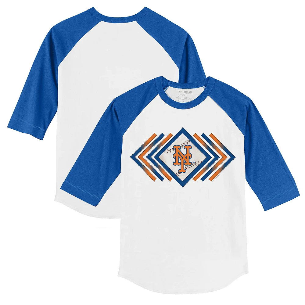 Toddler Tiny Turnip White/Royal New York Mets Prism Arrows 3/4-Sleeve Raglan T-Shirt