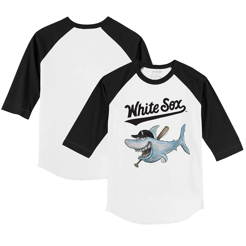 Toddler Tiny Turnip White/Black Chicago White Sox Shark 3/4-Sleeve Raglan T-Shirt