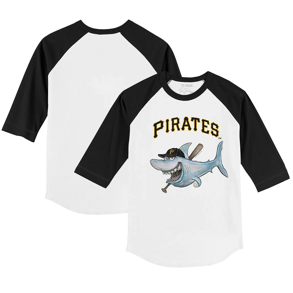 Toddler Tiny Turnip White/Black Pittsburgh Pirates Shark 3/4-Sleeve Raglan T-Shirt