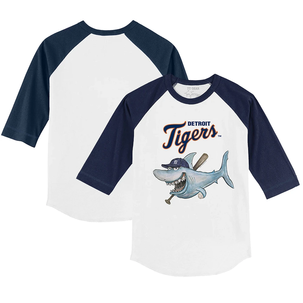 Toddler Tiny Turnip White/Navy Detroit Tigers Shark 3/4-Sleeve Raglan T-Shirt