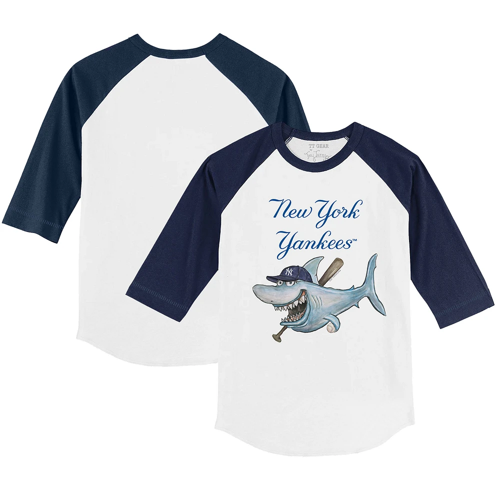 Toddler Tiny Turnip White/Navy New York Yankees Shark 3/4-Sleeve Raglan T-Shirt
