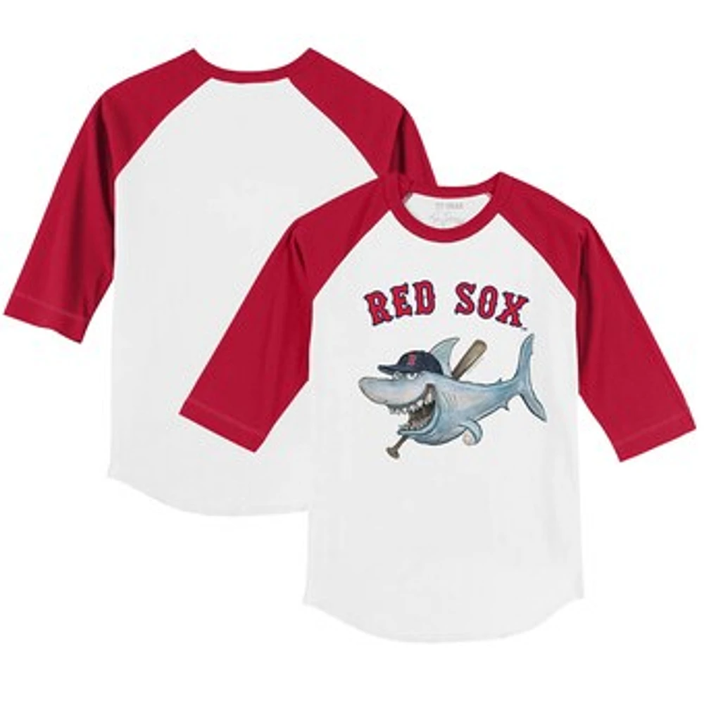 Toddler Tiny Turnip White/Red Boston Red Sox Shark 3/4-Sleeve Raglan T-Shirt