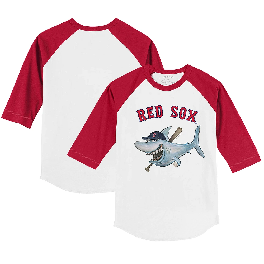 Toddler Tiny Turnip White/Red Boston Red Sox Shark 3/4-Sleeve Raglan T-Shirt