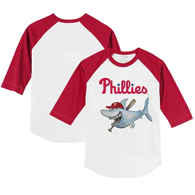 Toddler Tiny Turnip White/Red Philadelphia Phillies Shark 3/4-Sleeve Raglan T-Shirt