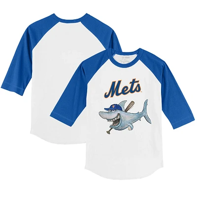 Toddler Tiny Turnip White/Royal New York Mets Shark 3/4-Sleeve Raglan T-Shirt