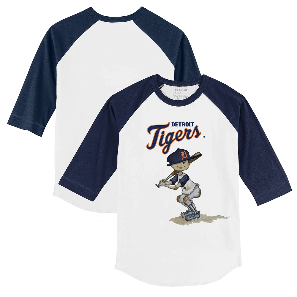 Toddler Tiny Turnip White/Navy Detroit Tigers Slugger 3/4-Sleeve Raglan T-Shirt
