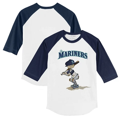 Toddler Tiny Turnip White/Navy Seattle Mariners Slugger 3/4-Sleeve Raglan T-Shirt