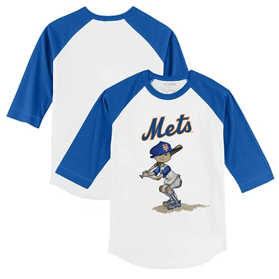 Toddler Tiny Turnip White/Royal New York Mets Slugger 3/4-Sleeve Raglan T-Shirt