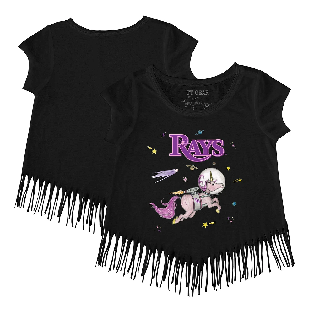 Girls Toddler Tiny Turnip Black Tampa Bay Rays Space Unicorn Fringe T-Shirt