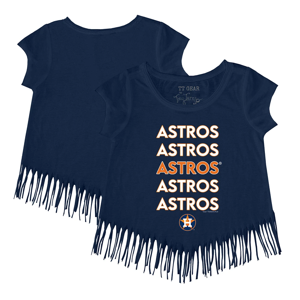 Girls Toddler Tiny Turnip Navy Houston Astros Stacked Fringe T-Shirt