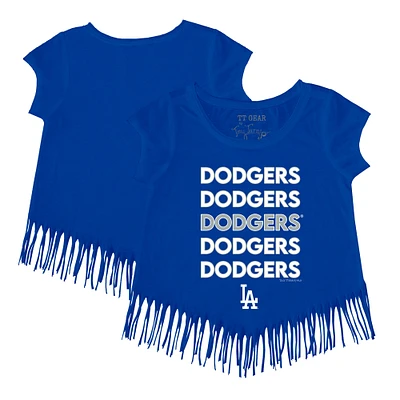 Girls Toddler Tiny Turnip Royal Los Angeles Dodgers Stacked Fringe T-Shirt
