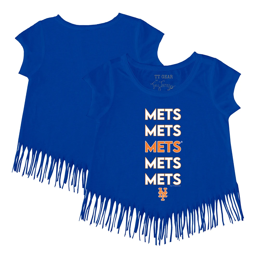 Girls Toddler Tiny Turnip Royal New York Mets Stacked Fringe T-Shirt