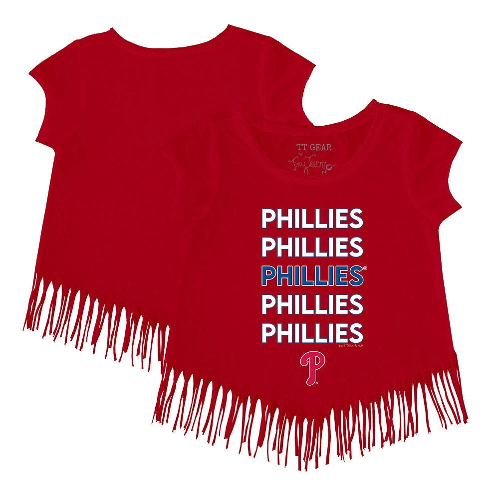 Girls Toddler Tiny Turnip Red Philadelphia Phillies Stacked Fringe T-Shirt