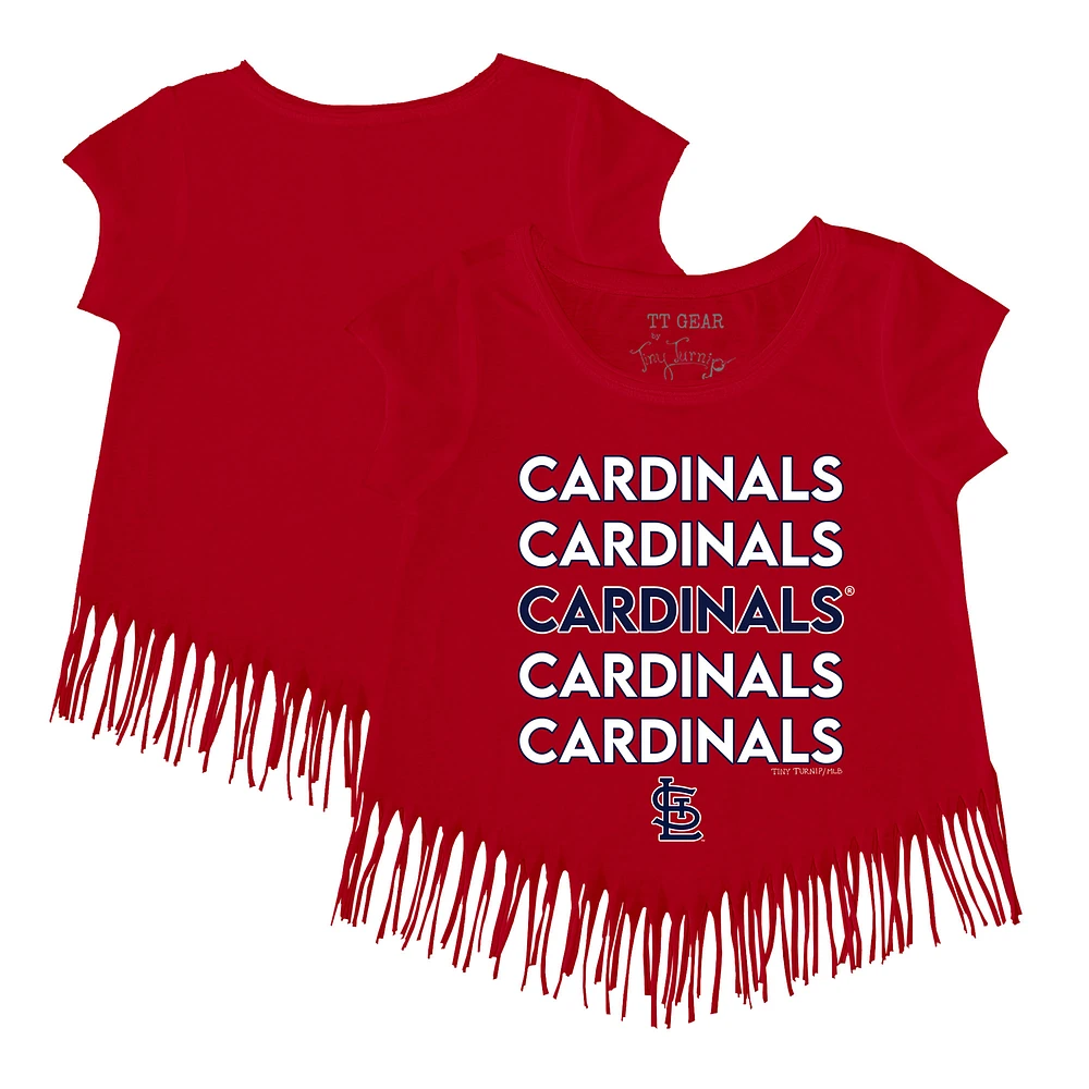 Girls Toddler Tiny Turnip Red St. Louis Cardinals Stacked Fringe T-Shirt