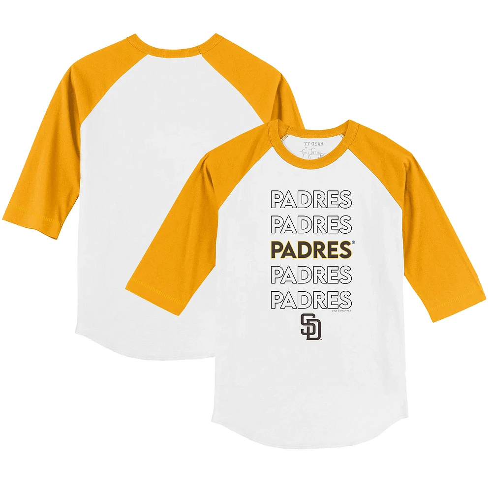 Toddler Tiny Turnip White/Gold San Diego Padres Stacked 3/4-Sleeve Raglan T-Shirt