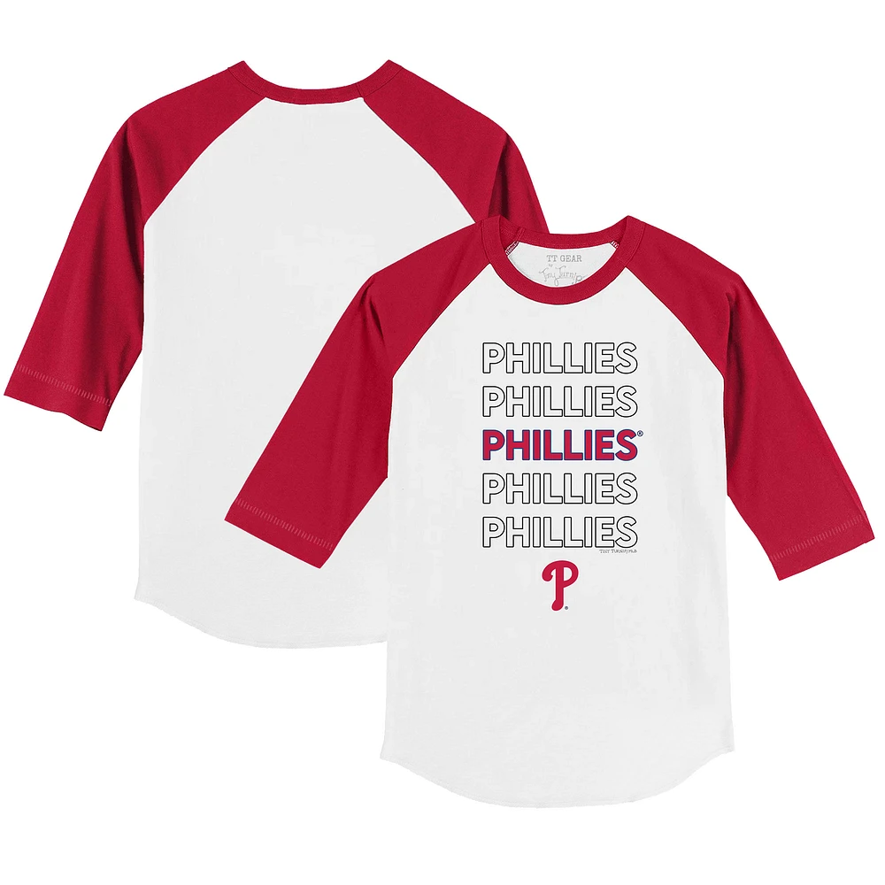Toddler Tiny Turnip White/Red Philadelphia Phillies Stacked 3/4-Sleeve Raglan T-Shirt