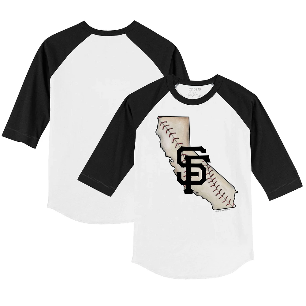 Toddler Tiny Turnip White/Black San Francisco Giants State Outline 3/4-Sleeve Raglan T-Shirt