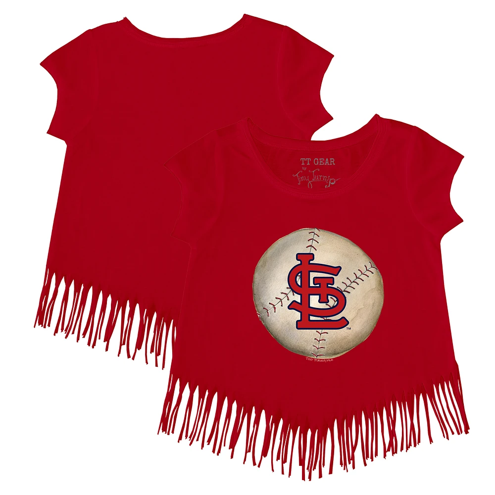 Girls Toddler Tiny Turnip Red St. Louis Cardinals Stitched Baseball Fringe T-Shirt