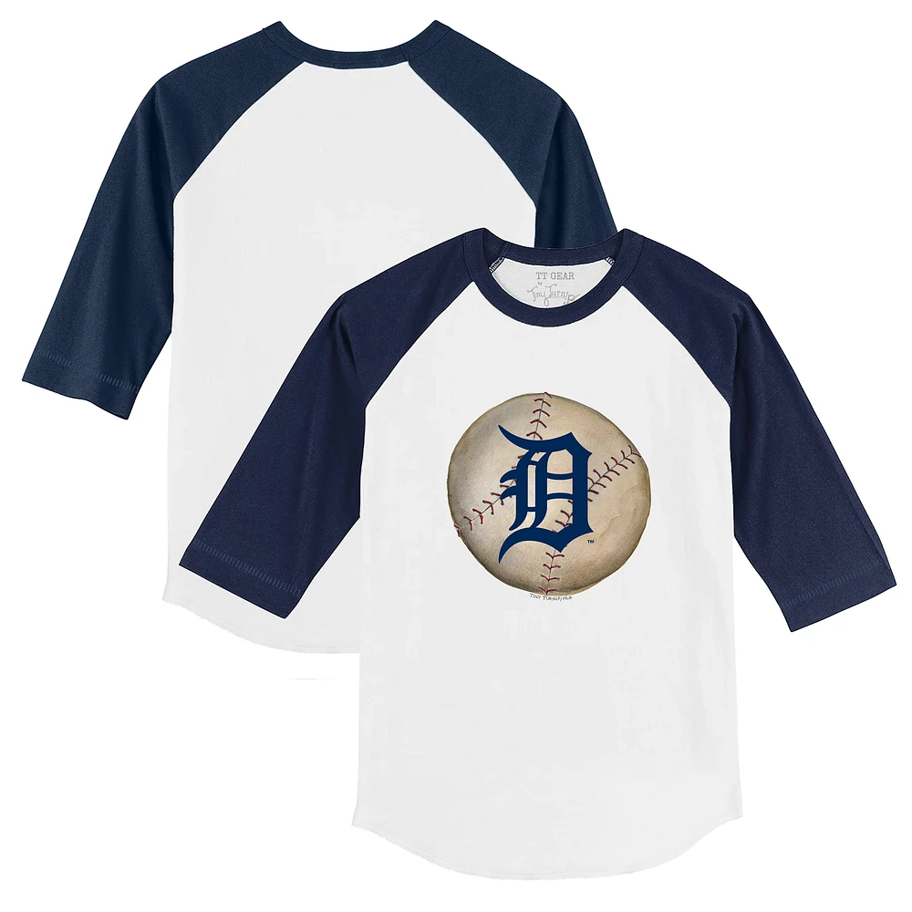Toddler Tiny Turnip White/Navy Detroit Tigers Stitched Baseball 3/4-Sleeve Raglan T-Shirt