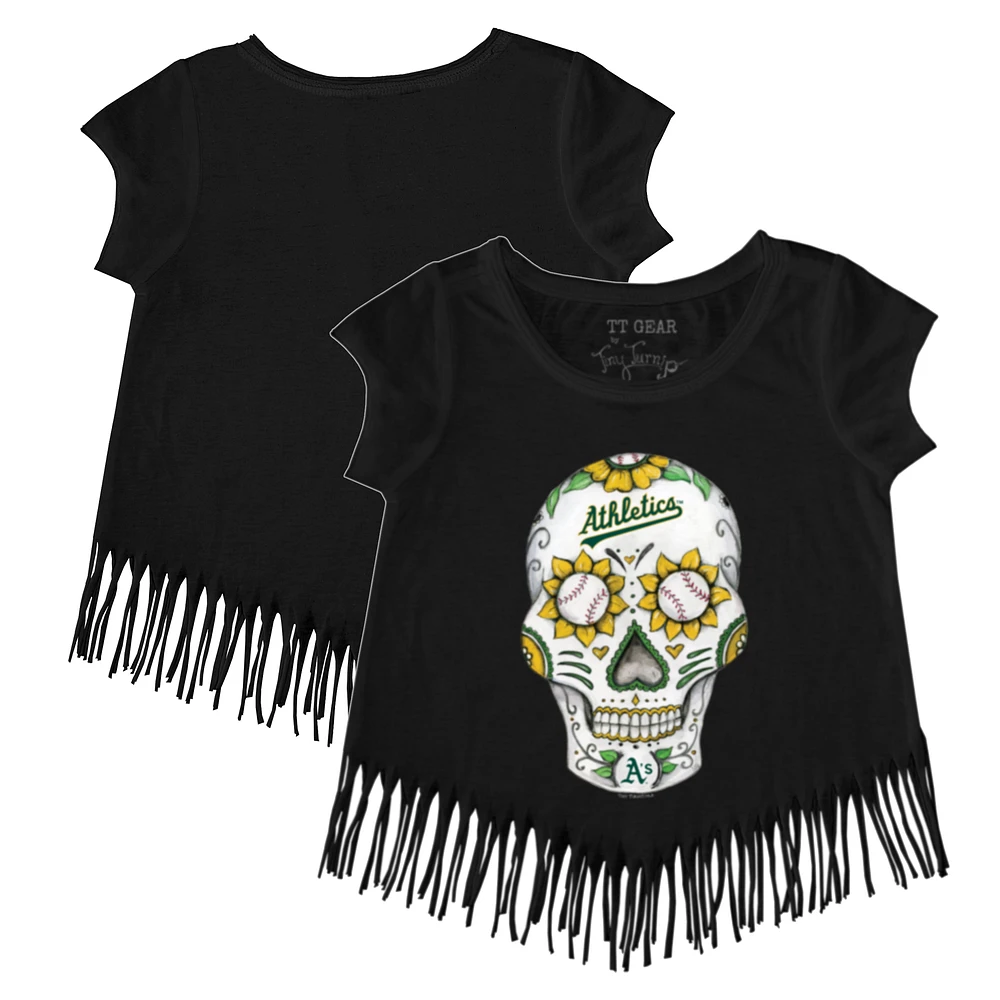Girls Toddler Tiny Turnip Black Athletics Sugar Skull Fringe T-Shirt