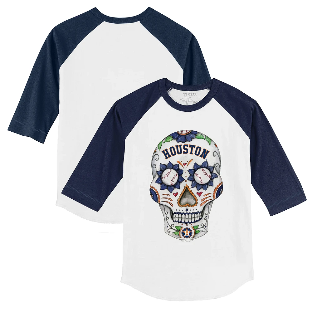Toddler Tiny Turnip White/Navy Houston Astros Sugar Skull 3/4-Sleeve Raglan T-Shirt