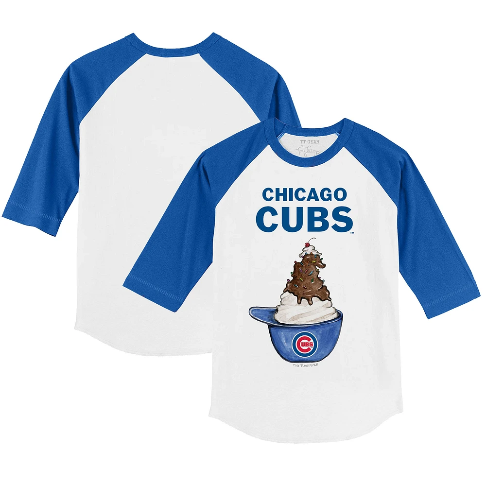 Toddler Tiny Turnip White/Royal Chicago Cubs Sundae Helmet 3/4-Sleeve Raglan T-Shirt