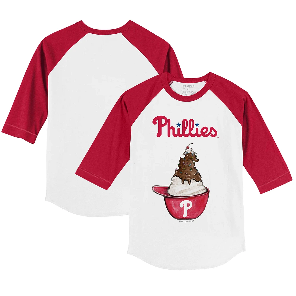 Toddler Tiny Turnip White/Red Philadelphia Phillies Sundae Helmet 3/4-Sleeve Raglan T-Shirt